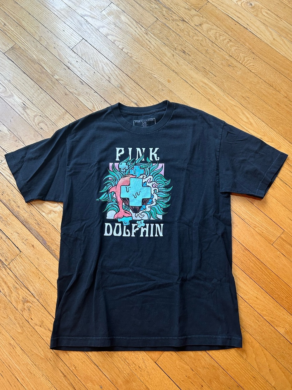 Men’s Pink Dolphin Black "Plumage" Graphic T-Shirt Size USL